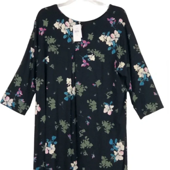 J Jill Wearever Perfect Black Floral Ballet Sleeve Dress Size 2X - Picture 6 of 16
